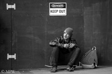 Queen Street Auckland city, black and white photo by Mike Wheelton